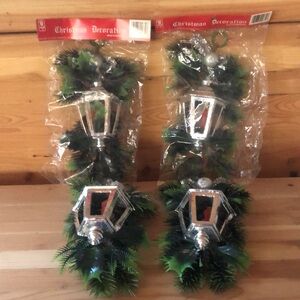 4 Vintage 1970’s Hanging Lantern & Pine Decorations 9”